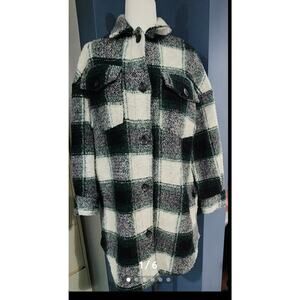 Zara Green Plaid oversized Shacket Wool Blend Preowned Size XS